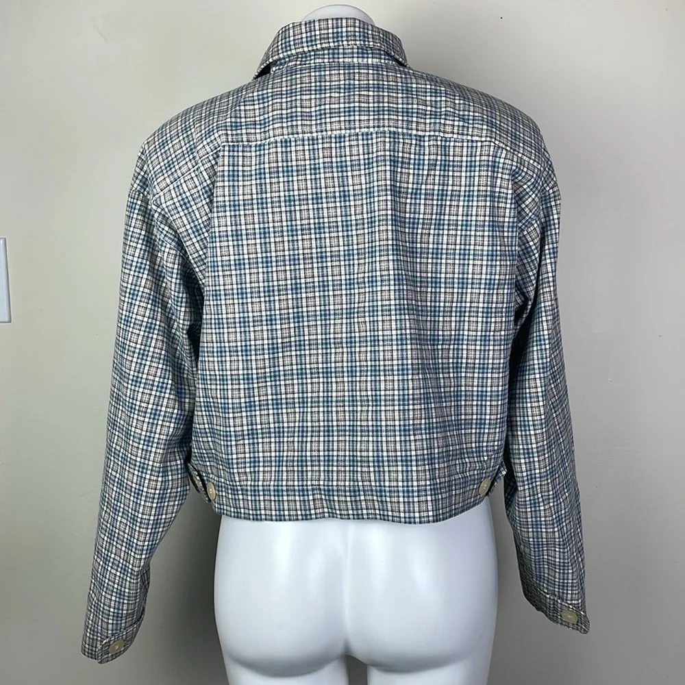 Vintage Esprit Sport Cropped Blazer Jacket Blue Plaid - Picture 11 of 14
